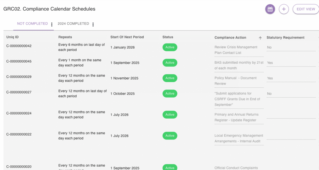 Compliance Calendar Sample