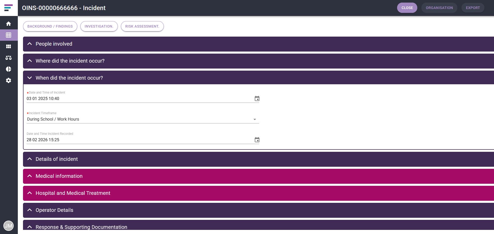 Skefto incident reporting and investigation workflow
